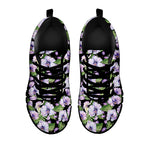 Watercolor Cattleya Pattern Print Black Sneakers