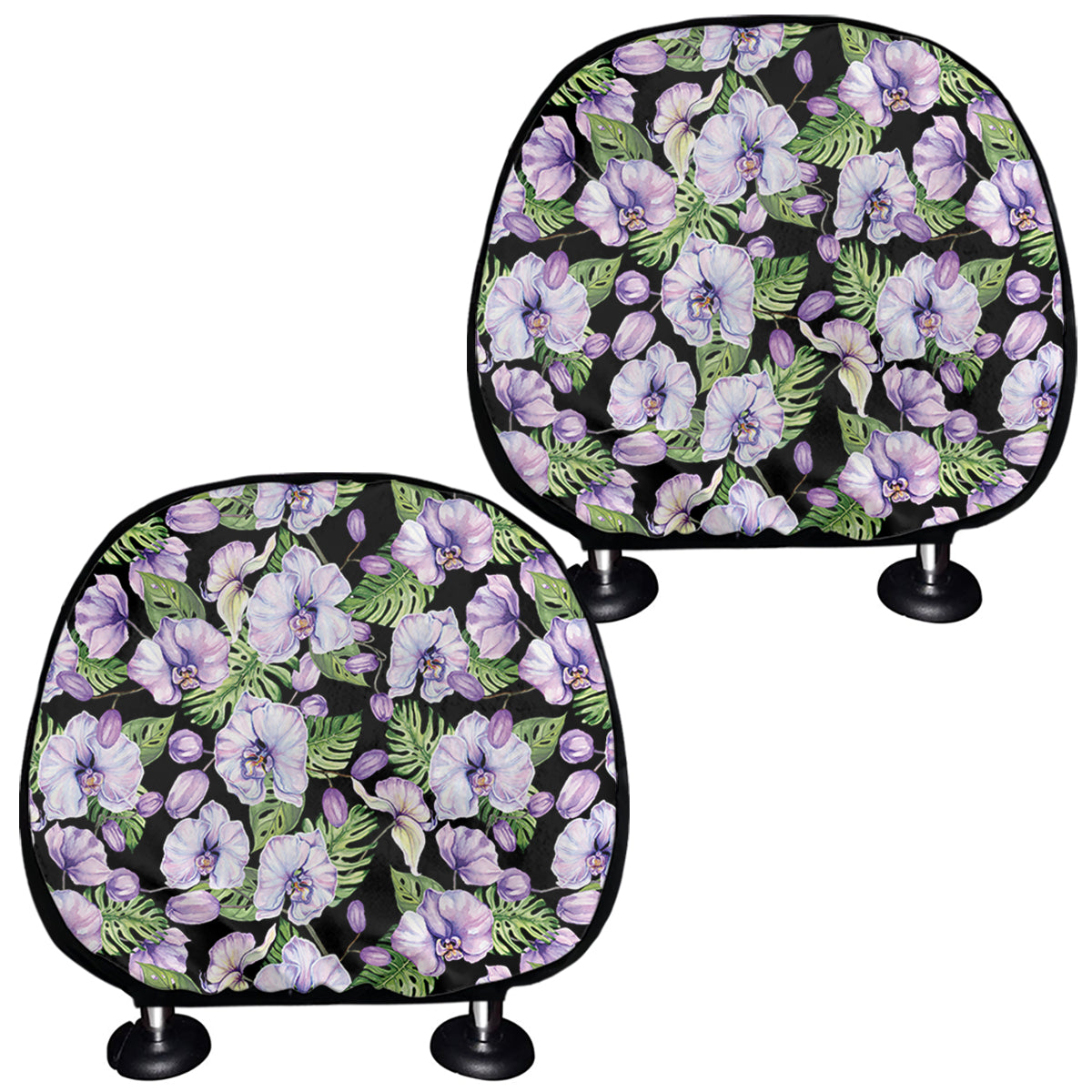 Watercolor Cattleya Pattern Print Car Headrest Covers