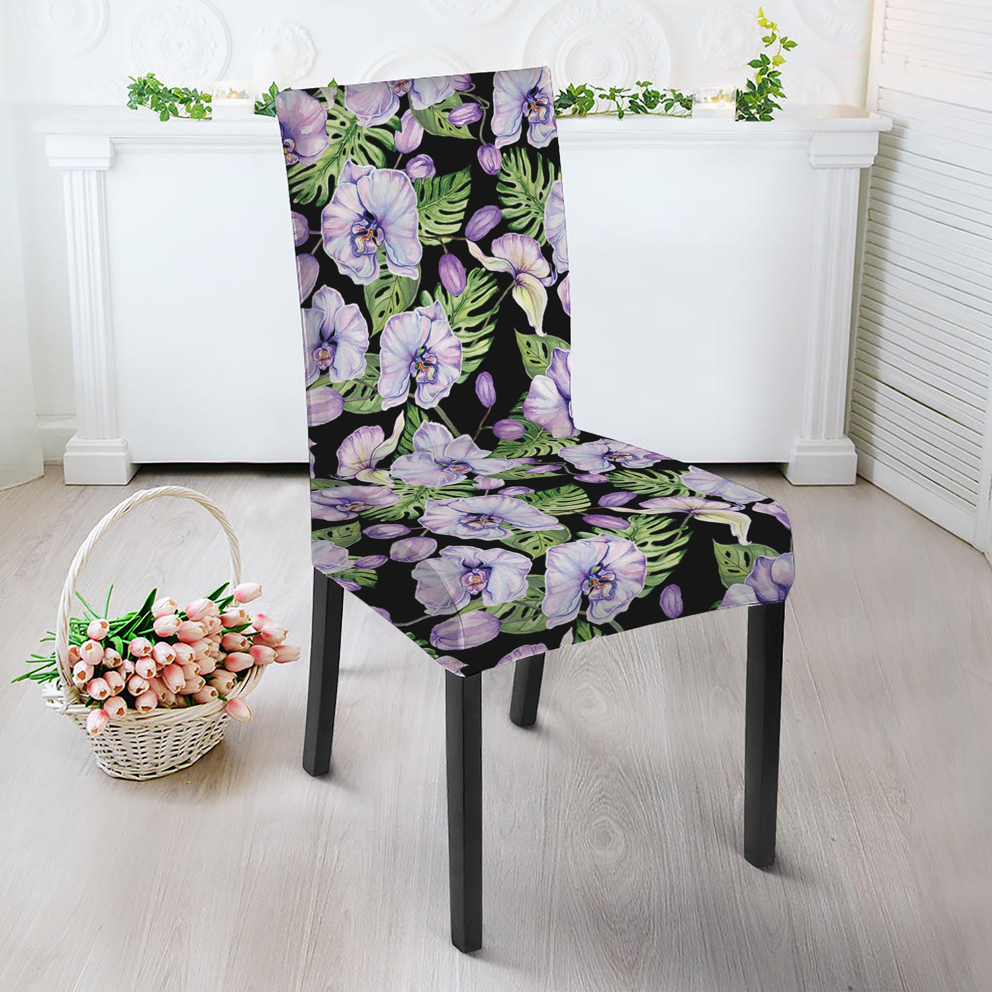 Watercolor Cattleya Pattern Print Dining Chair Slipcover