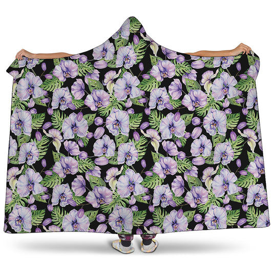Watercolor Cattleya Pattern Print Hooded Blanket
