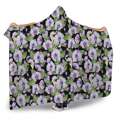 Watercolor Cattleya Pattern Print Hooded Blanket