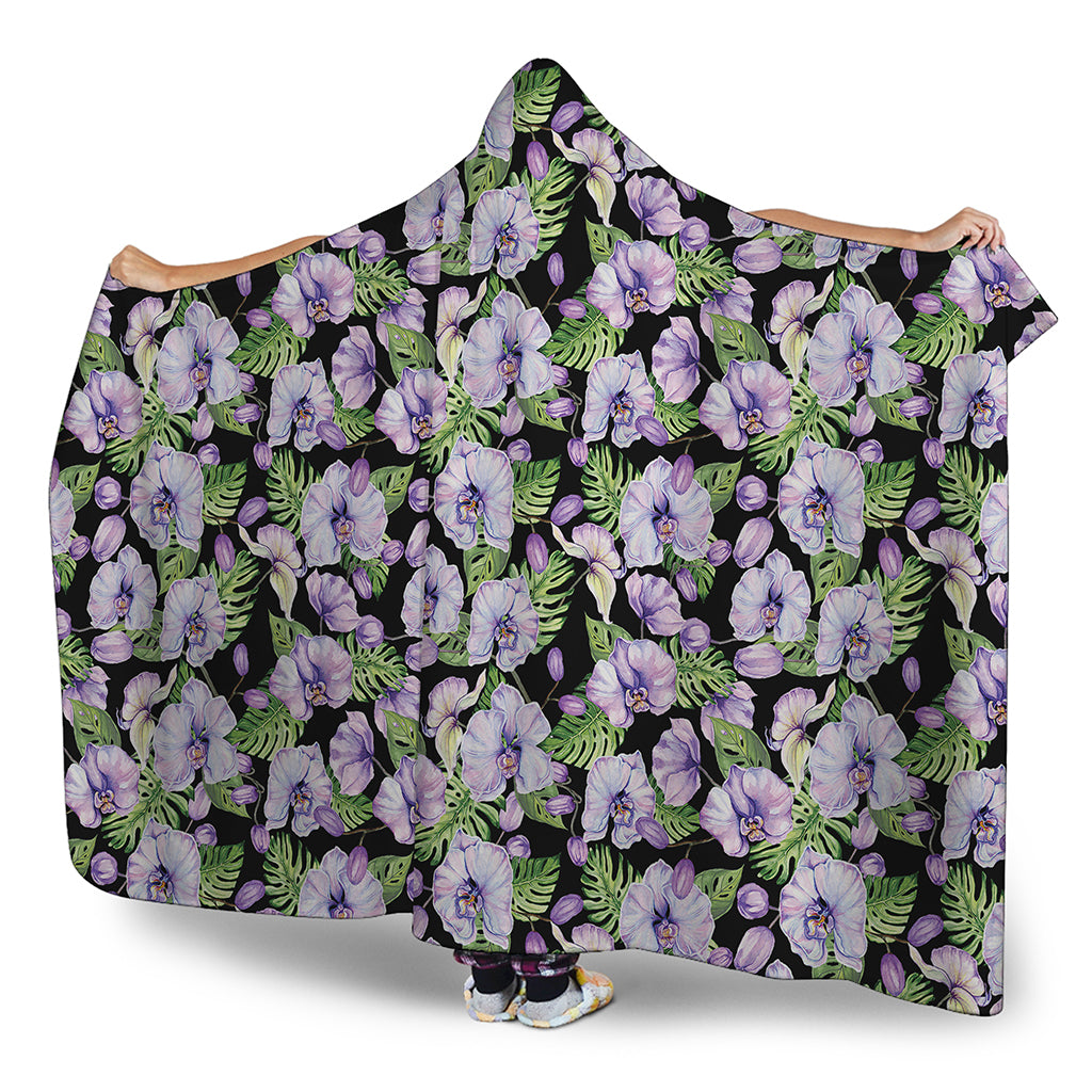 Watercolor Cattleya Pattern Print Hooded Blanket