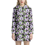 Watercolor Cattleya Pattern Print Hoodie Dress