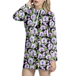 Watercolor Cattleya Pattern Print Hoodie Dress