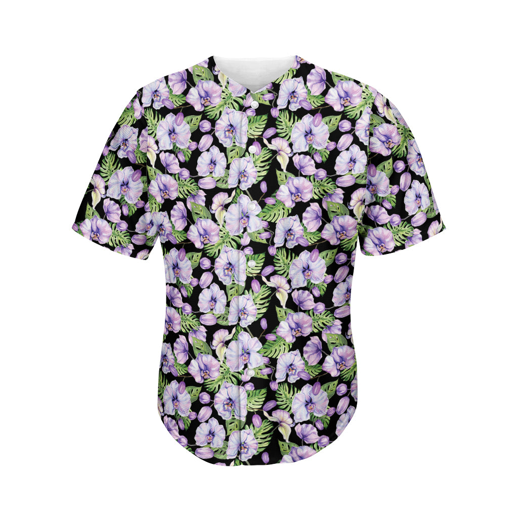 Watercolor Cattleya Pattern Print Men's Baseball Jersey