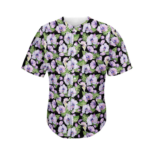 Watercolor Cattleya Pattern Print Men's Baseball Jersey