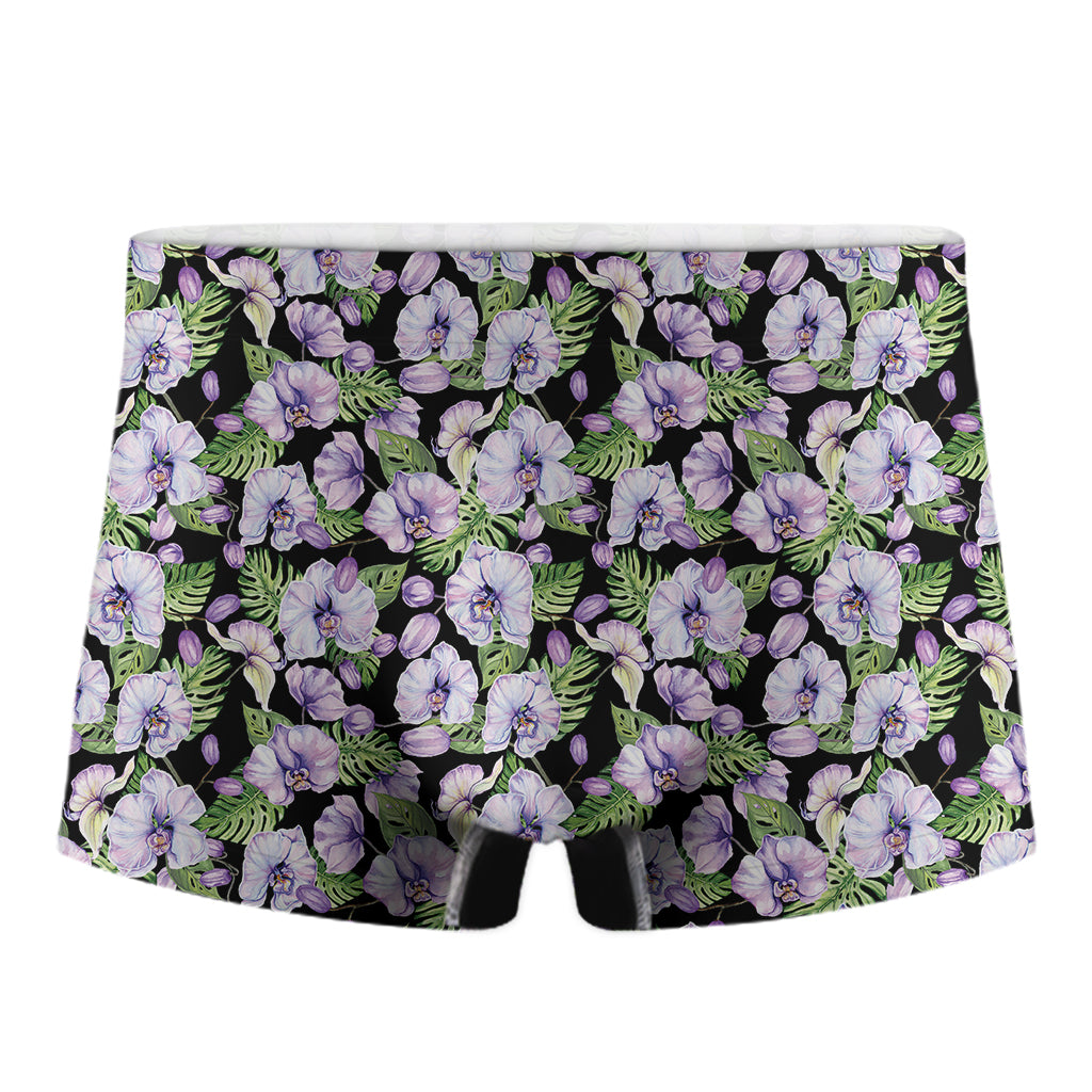 Watercolor Cattleya Pattern Print Men's Boxer Briefs