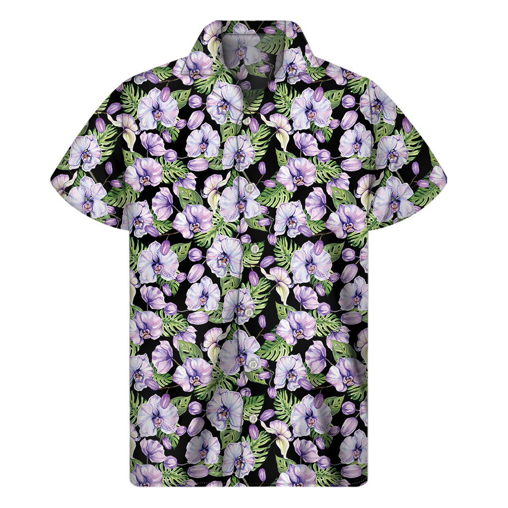 Watercolor Cattleya Pattern Print Men's Short Sleeve Shirt