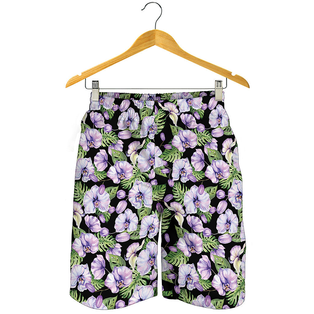 Watercolor Cattleya Pattern Print Men's Shorts