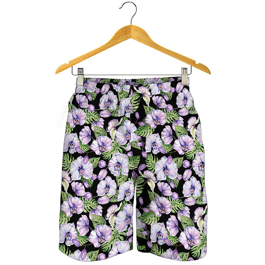 Watercolor Cattleya Pattern Print Men's Shorts