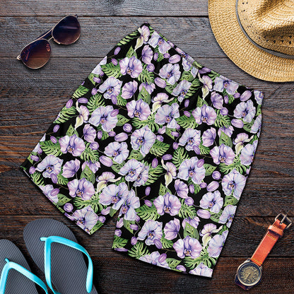 Watercolor Cattleya Pattern Print Men's Shorts
