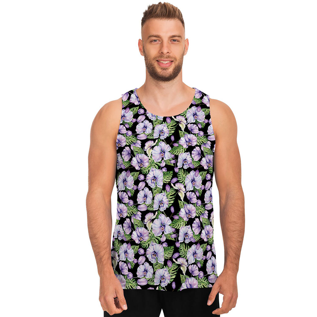Watercolor Cattleya Pattern Print Men's Tank Top