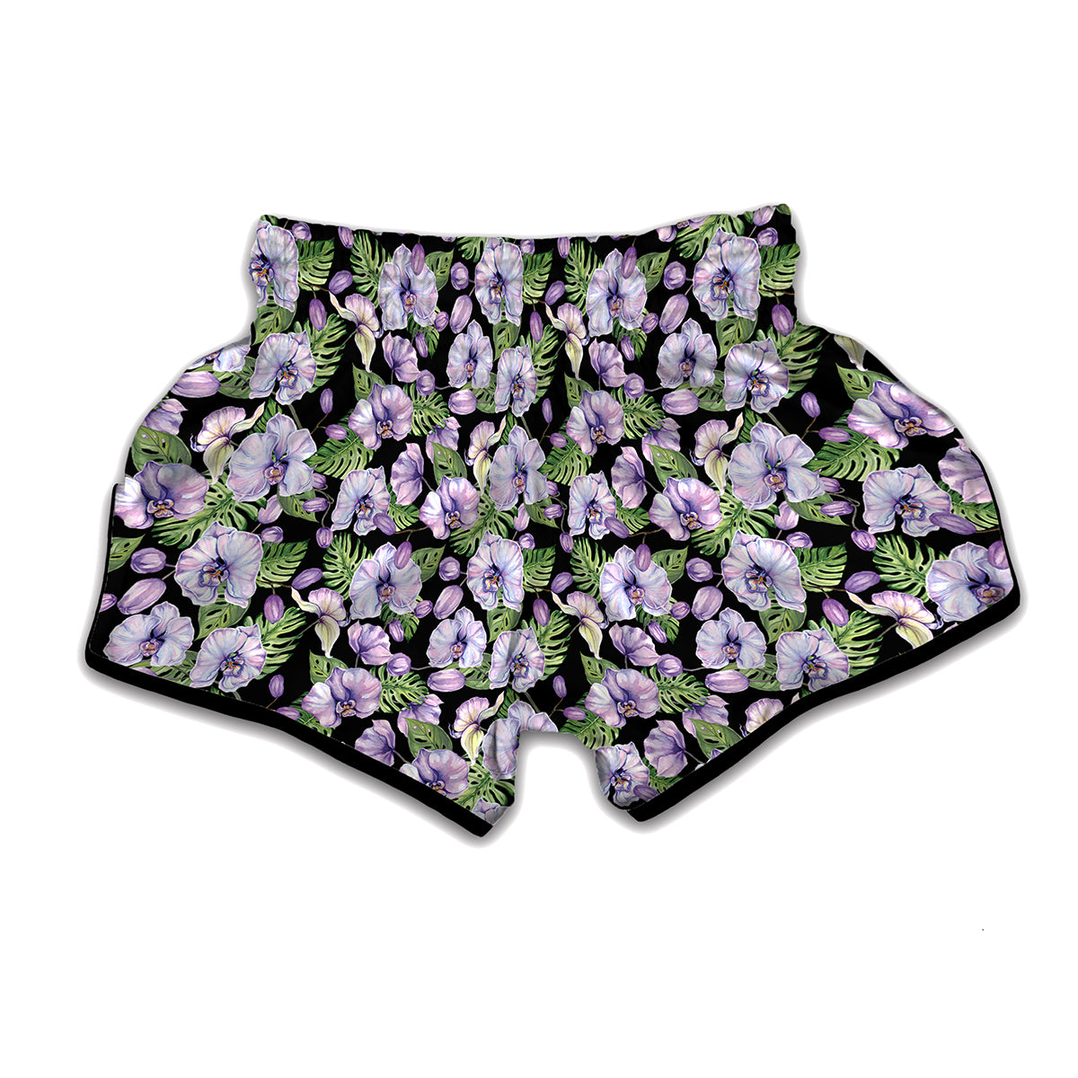 Watercolor Cattleya Pattern Print Muay Thai Boxing Shorts