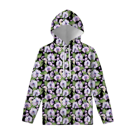 Watercolor Cattleya Pattern Print Pullover Hoodie