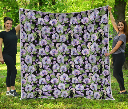Watercolor Cattleya Pattern Print Quilt