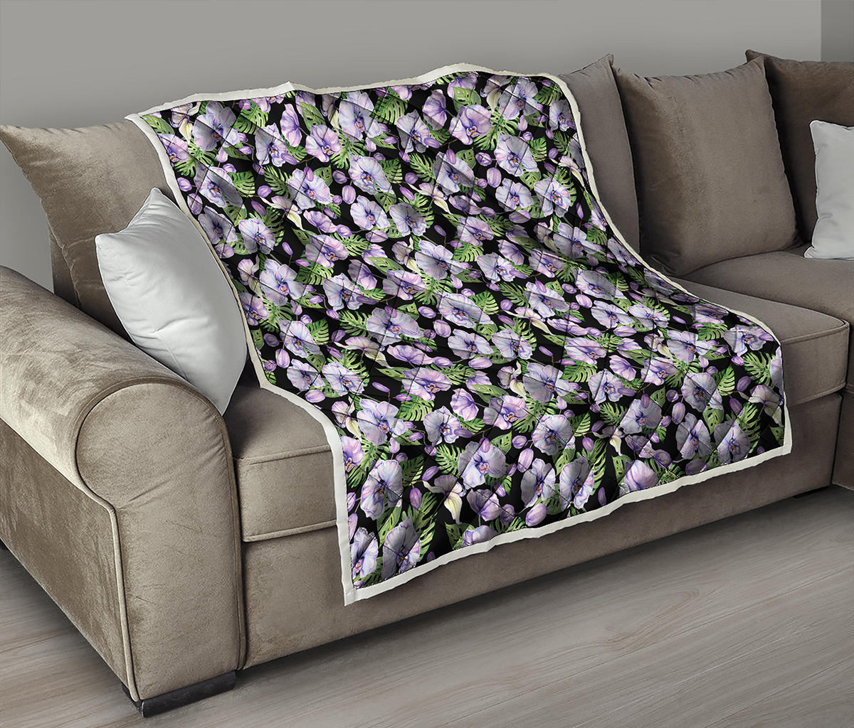Watercolor Cattleya Pattern Print Quilt