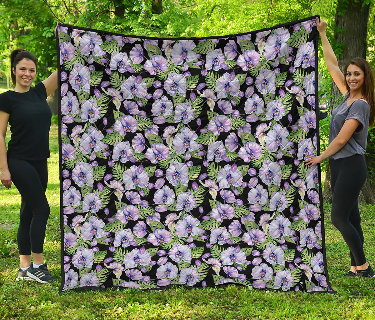 Watercolor Cattleya Pattern Print Quilt