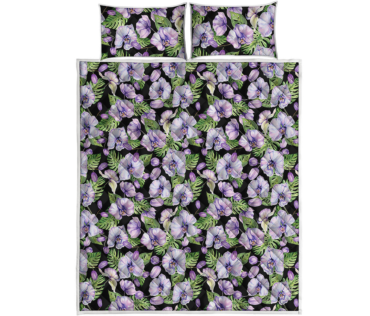 Watercolor Cattleya Pattern Print Quilt Bed Set
