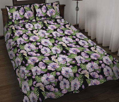 Watercolor Cattleya Pattern Print Quilt Bed Set