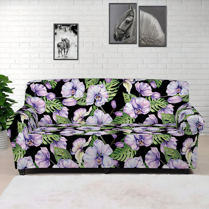 Watercolor Cattleya Pattern Print Sofa Cover