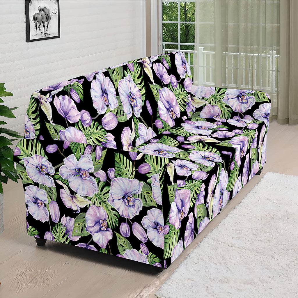Watercolor Cattleya Pattern Print Sofa Cover
