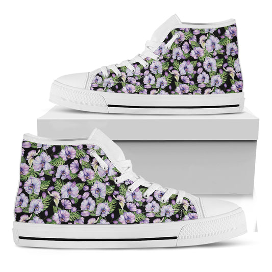 Watercolor Cattleya Pattern Print White High Top Shoes