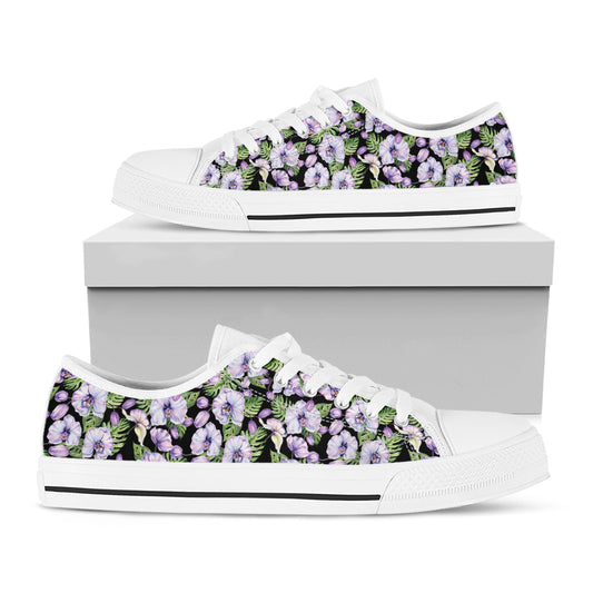 Watercolor Cattleya Pattern Print White Low Top Shoes