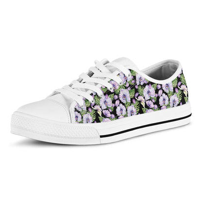 Watercolor Cattleya Pattern Print White Low Top Shoes
