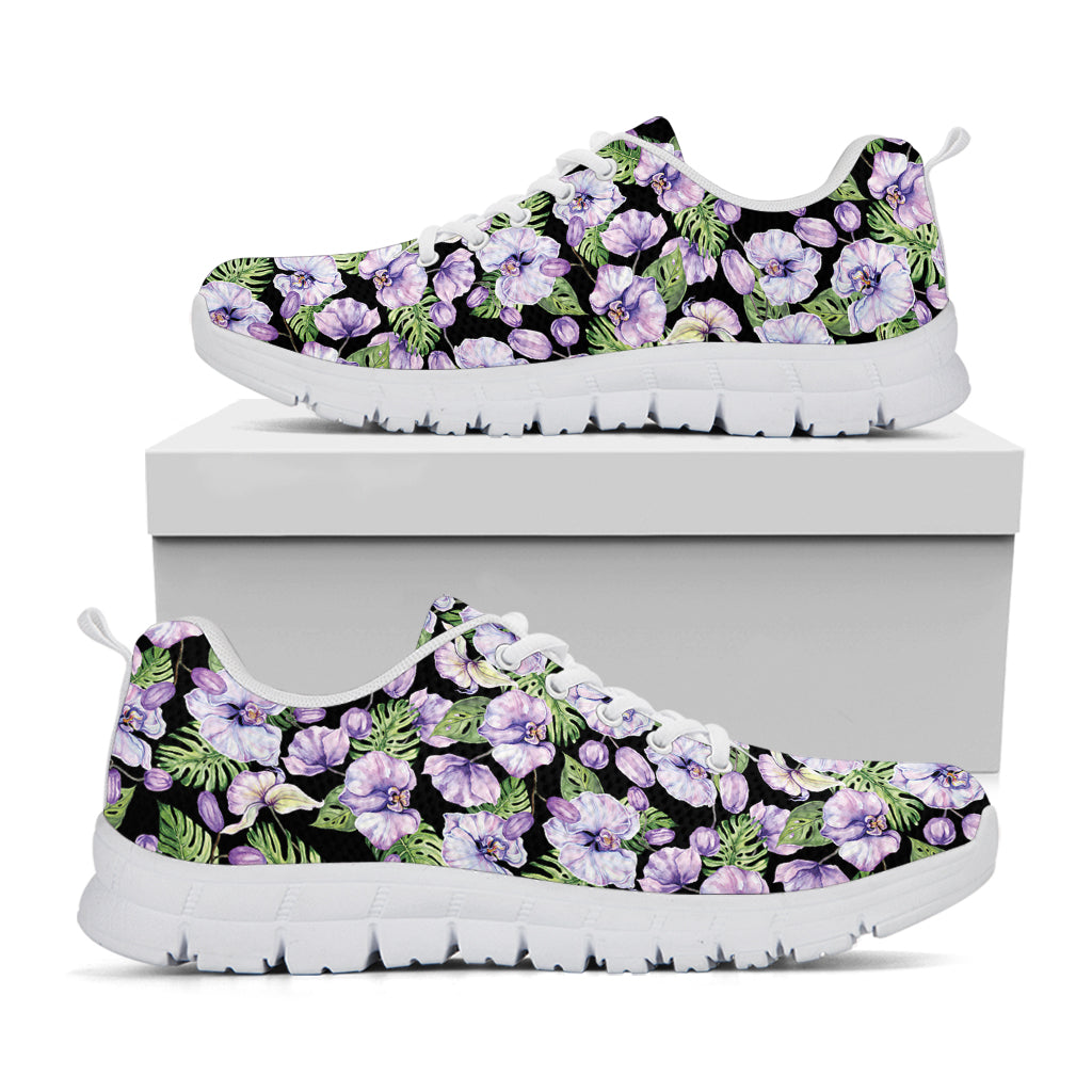 Watercolor Cattleya Pattern Print White Sneakers