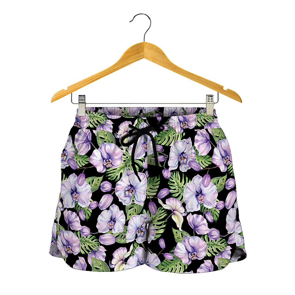Watercolor Cattleya Pattern Print Women's Shorts