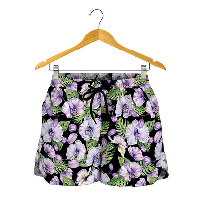 Watercolor Cattleya Pattern Print Women's Shorts