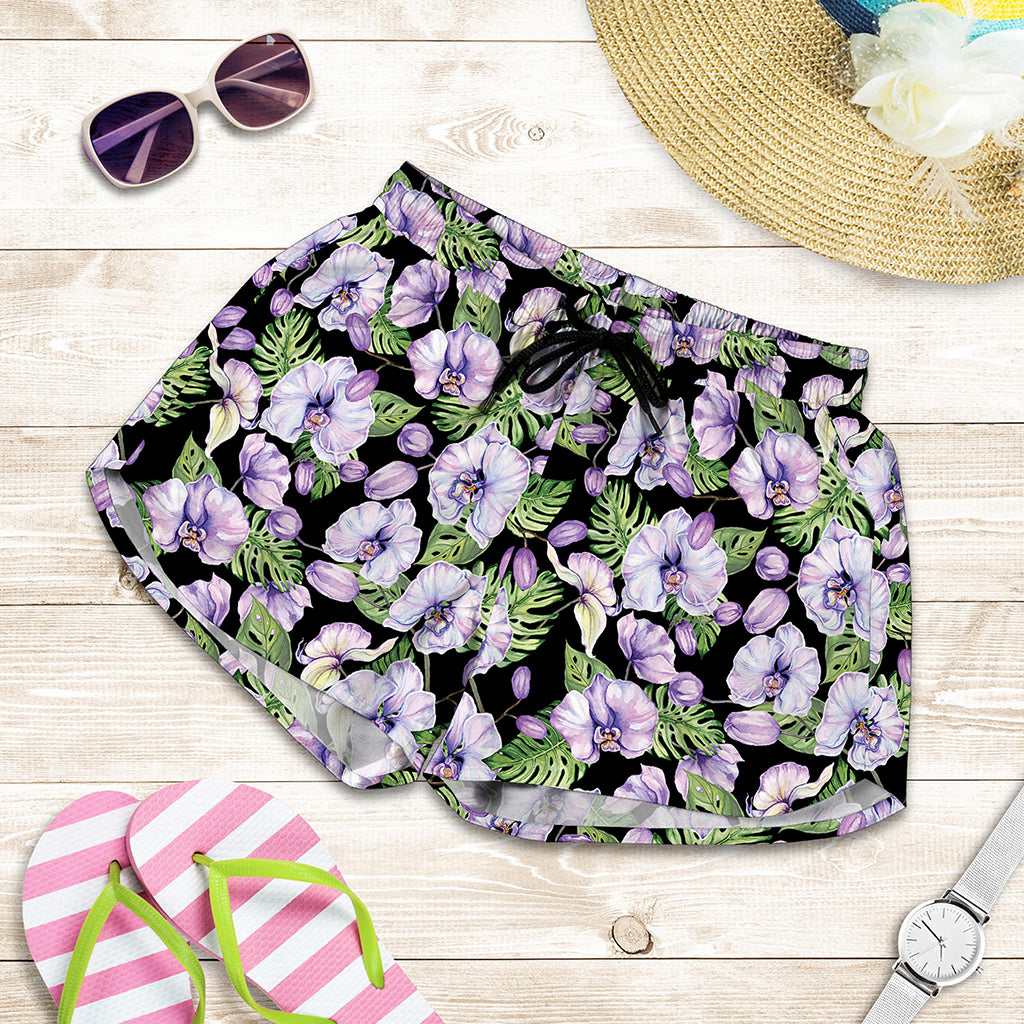 Watercolor Cattleya Pattern Print Women's Shorts