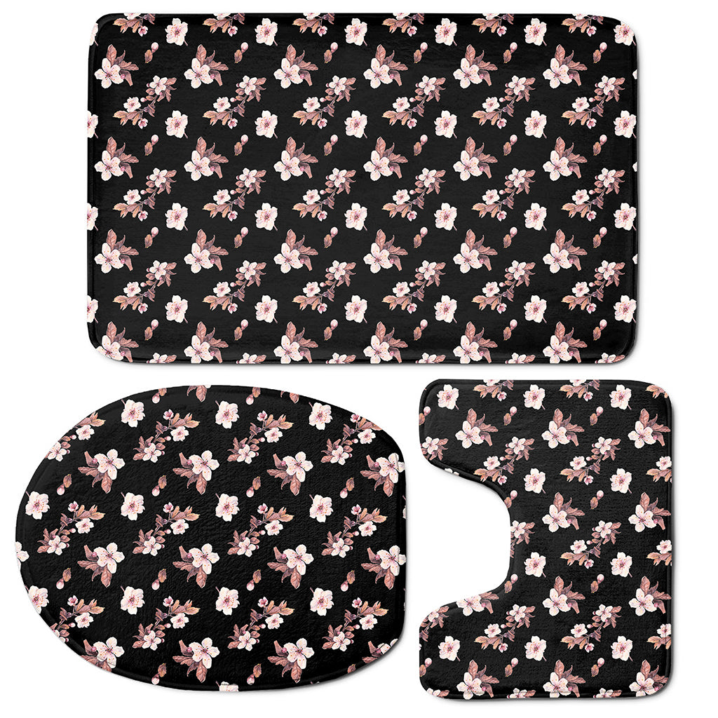 Watercolor Cherry Blossom Pattern Print 3 Piece Bath Mat Set