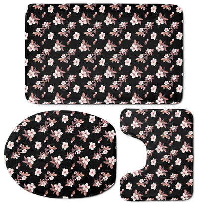 Watercolor Cherry Blossom Pattern Print 3 Piece Bath Mat Set