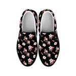 Watercolor Cherry Blossom Pattern Print Black Slip On Shoes