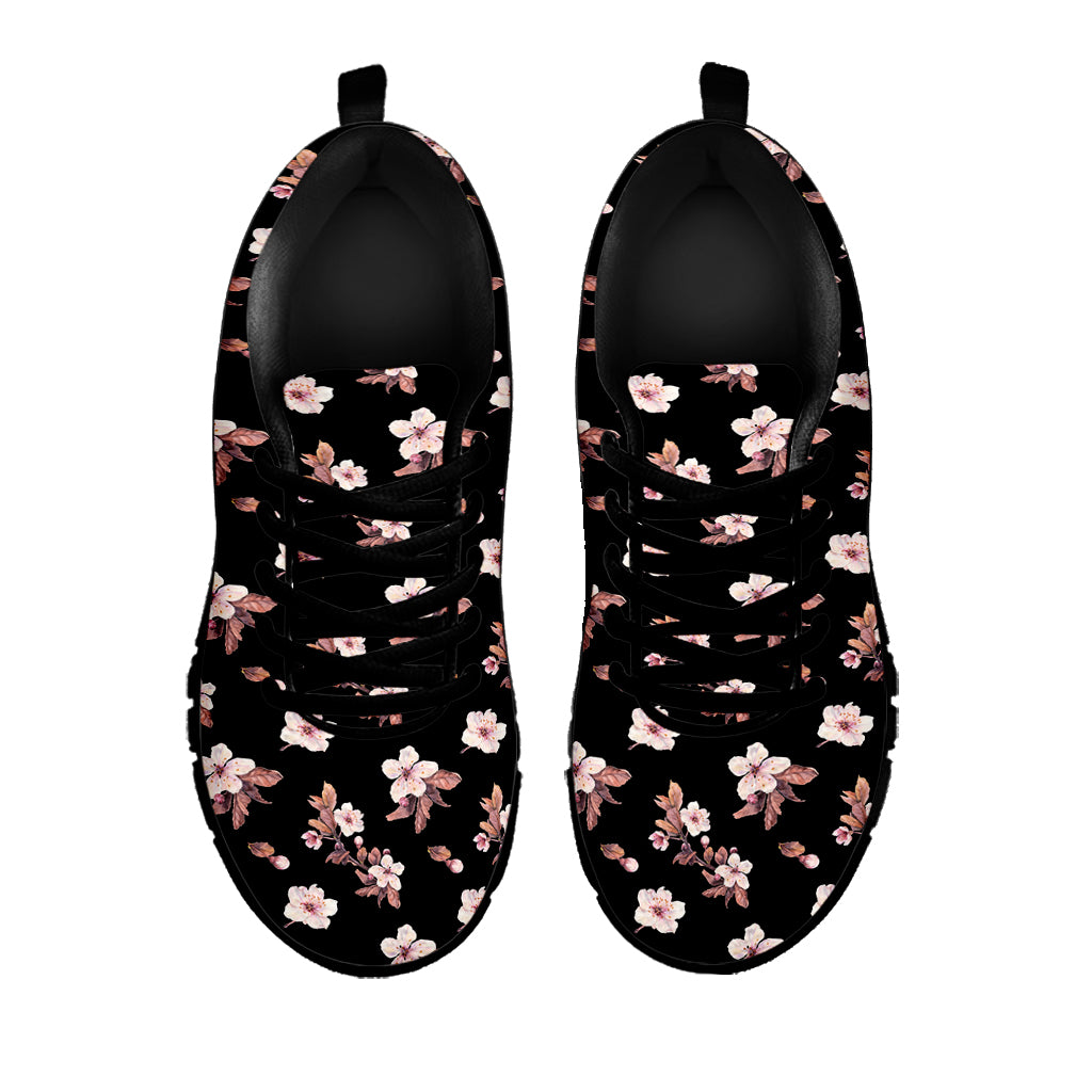 Watercolor Cherry Blossom Pattern Print Black Sneakers