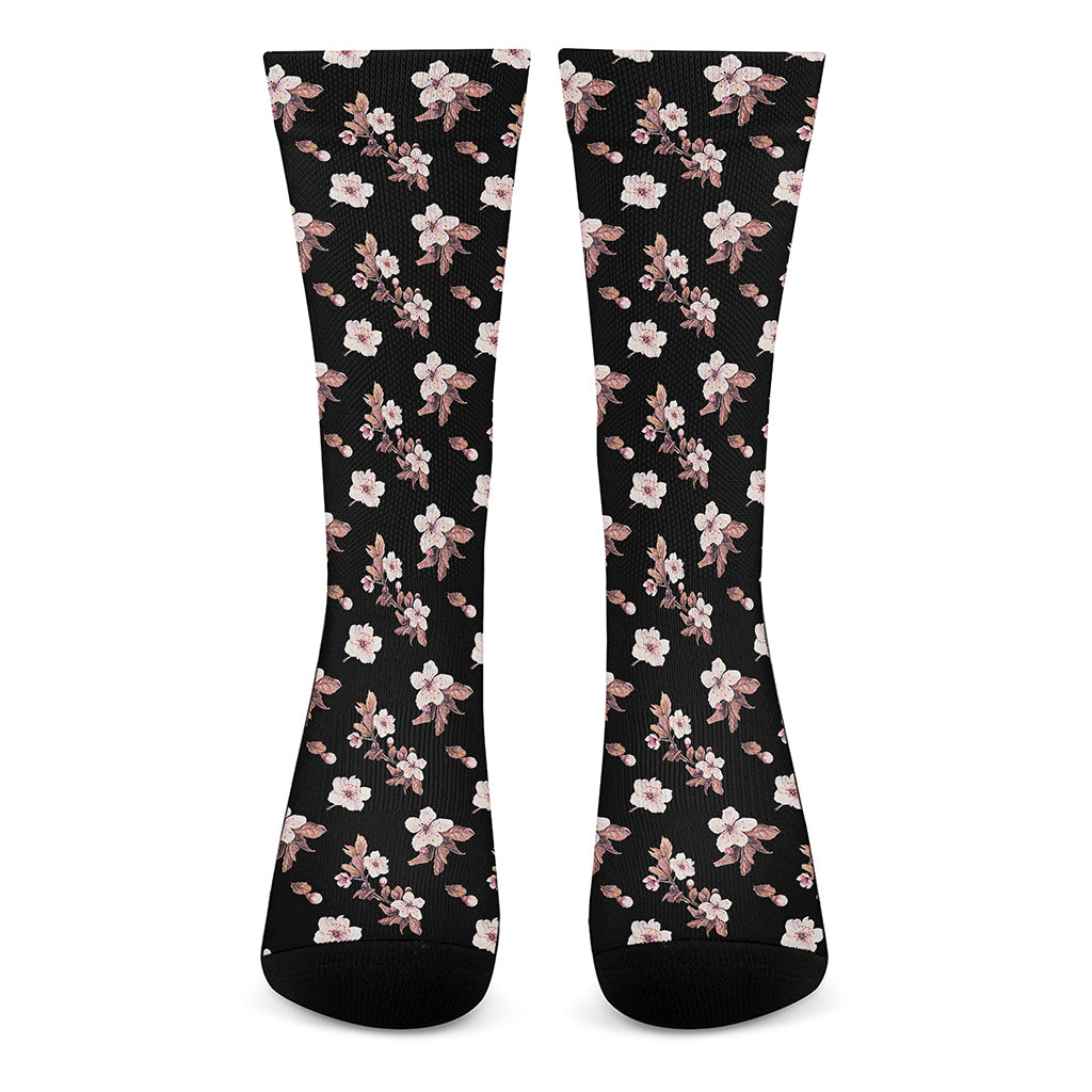 Watercolor Cherry Blossom Pattern Print Crew Socks