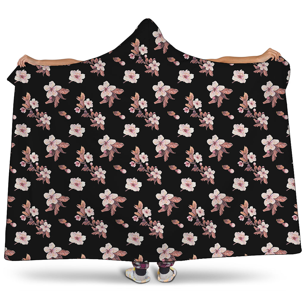 Watercolor Cherry Blossom Pattern Print Hooded Blanket