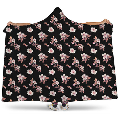 Watercolor Cherry Blossom Pattern Print Hooded Blanket