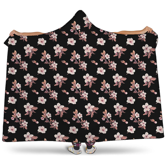 Watercolor Cherry Blossom Pattern Print Hooded Blanket