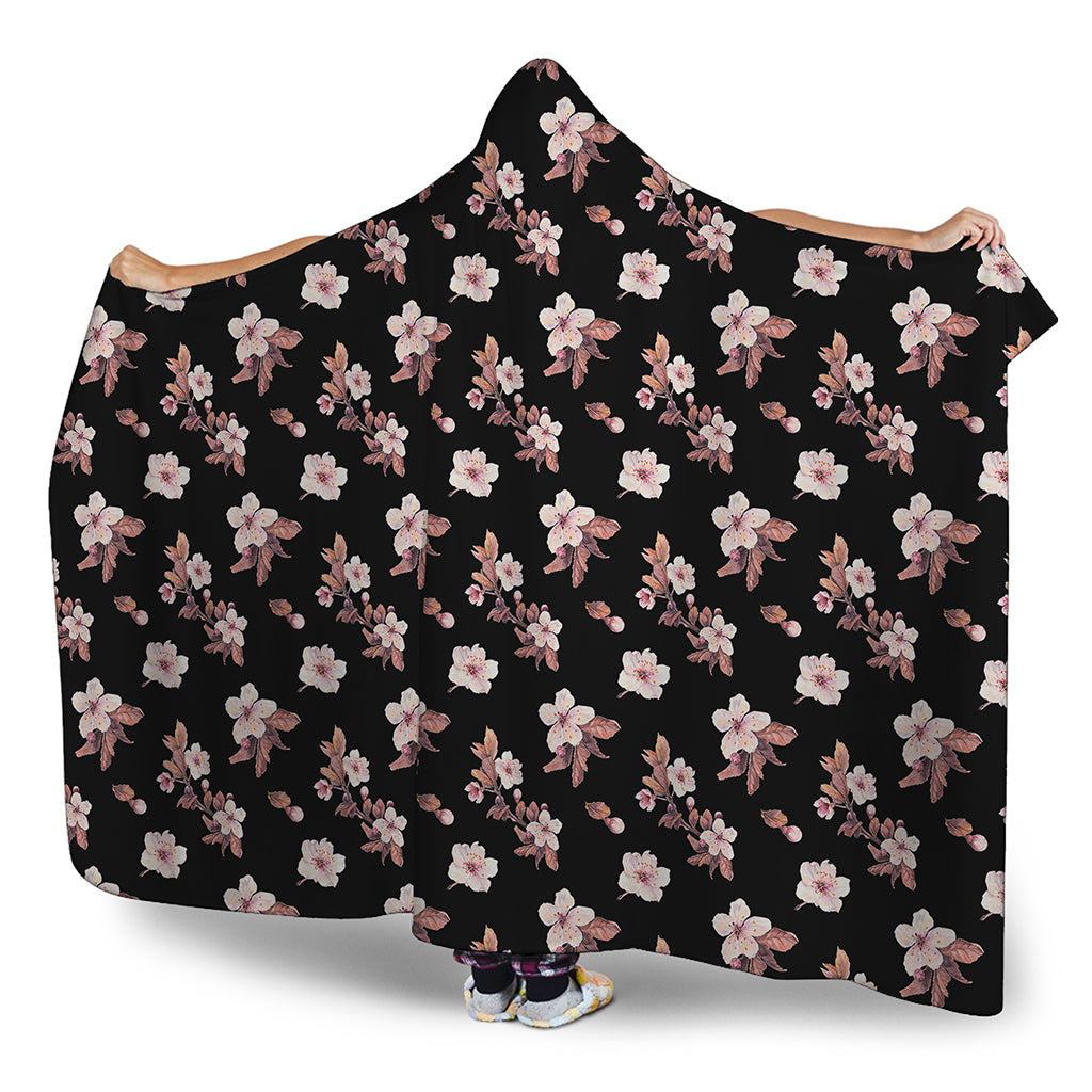 Watercolor Cherry Blossom Pattern Print Hooded Blanket
