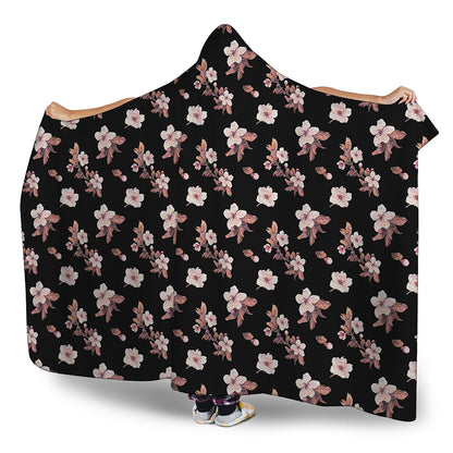 Watercolor Cherry Blossom Pattern Print Hooded Blanket