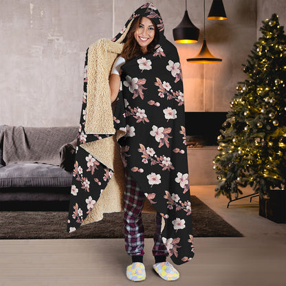 Watercolor Cherry Blossom Pattern Print Hooded Blanket