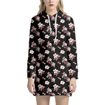 Watercolor Cherry Blossom Pattern Print Hoodie Dress