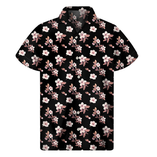 Watercolor Cherry Blossom Pattern Print Men's Short Sleeve Shirt