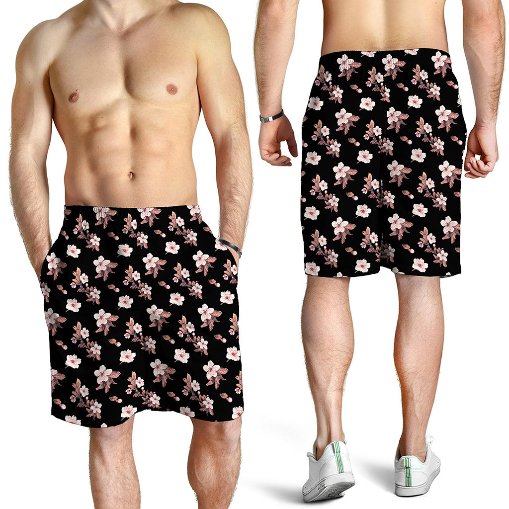 Watercolor Cherry Blossom Pattern Print Men's Shorts