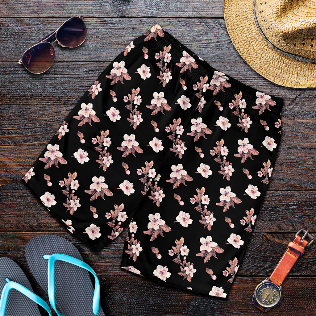 Watercolor Cherry Blossom Pattern Print Men's Shorts