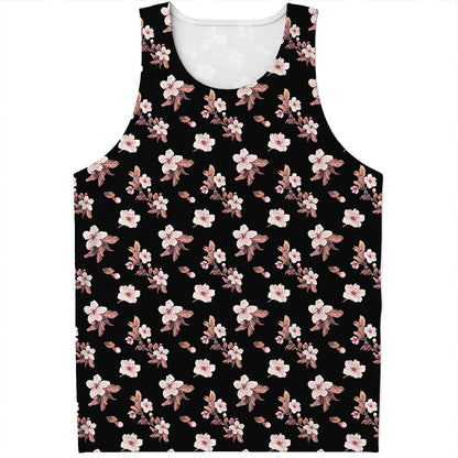 Watercolor Cherry Blossom Pattern Print Men's Tank Top