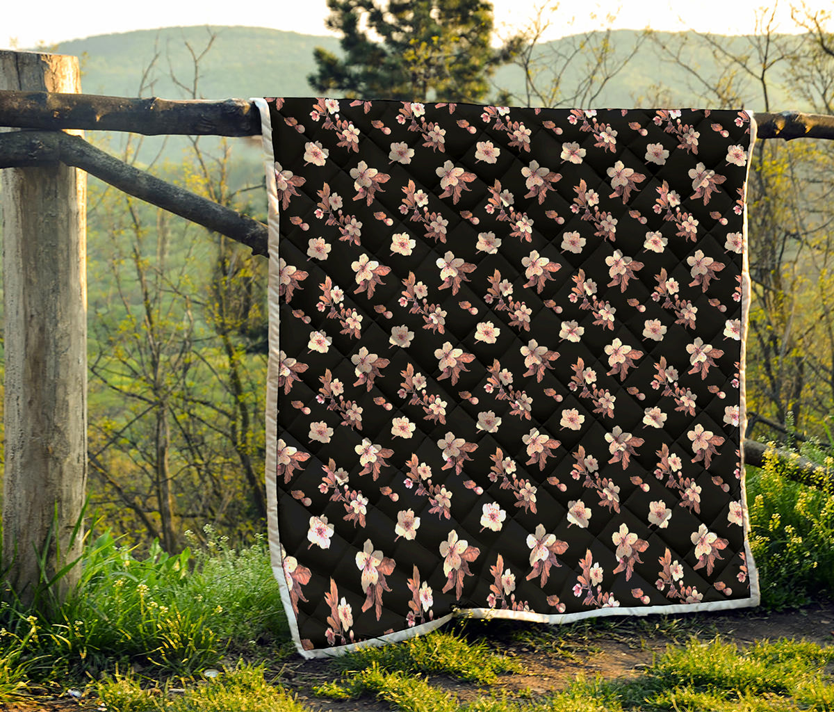 Watercolor Cherry Blossom Pattern Print Quilt