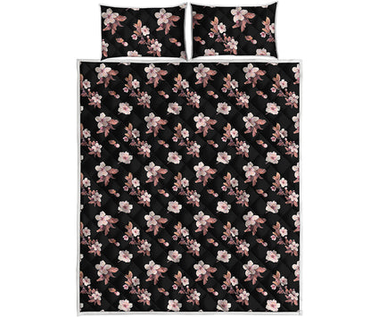 Watercolor Cherry Blossom Pattern Print Quilt Bed Set